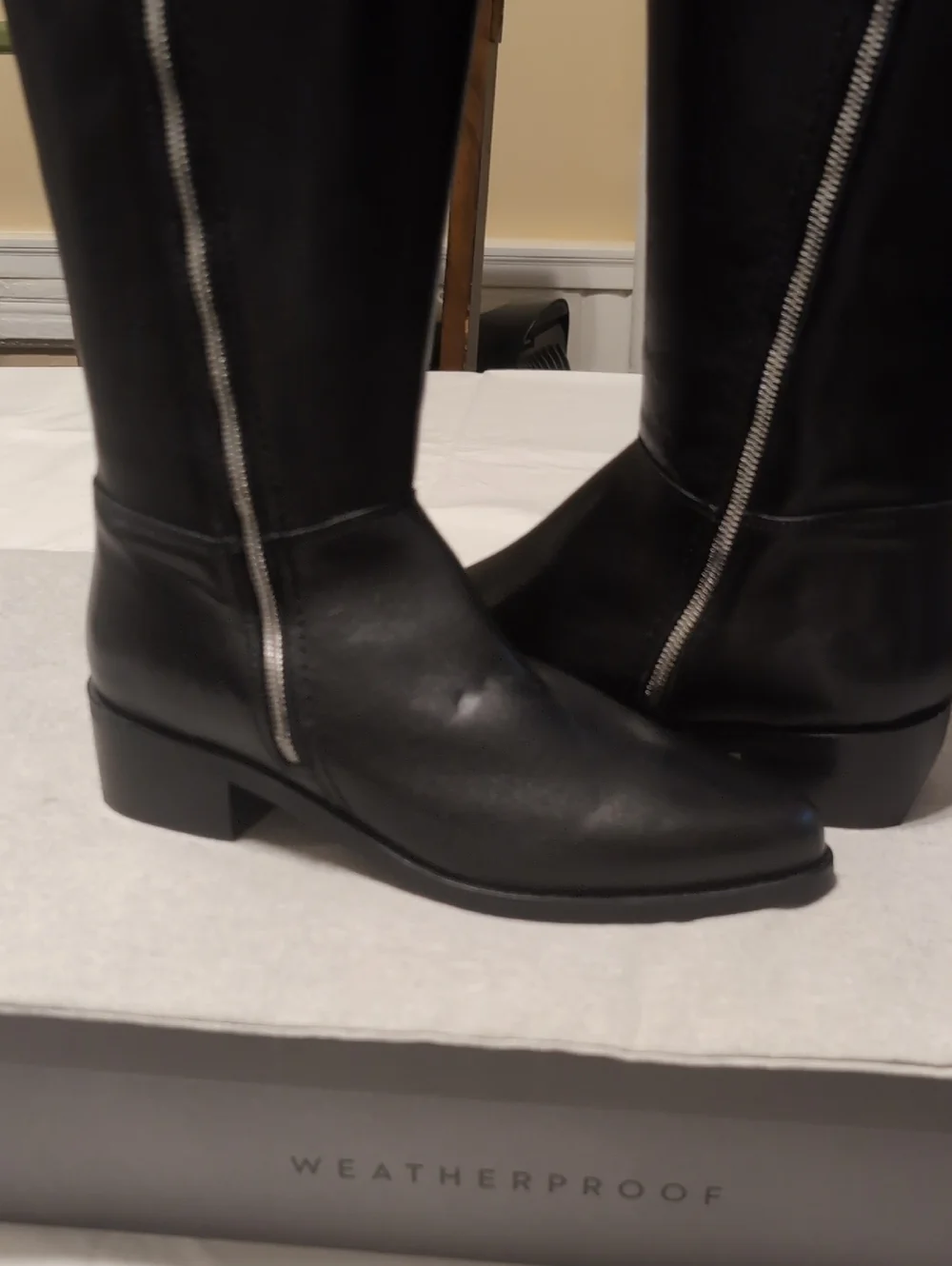 Aquatalia Black Leather Over-the-Knee Boots with Silver Side Zip